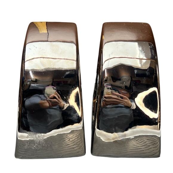 Vintage Jaru Post Modern Chrome Ceramic Bookends Sphere Abstract Metallic Retro - Picture 3 of 12